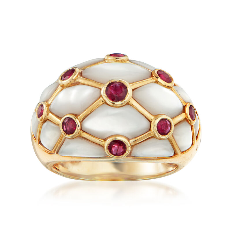 C. 1990 Vintage Mother-Of-Pearl and .60 ct. t.w. Ruby Ring in 14kt Yellow Gold image number 0