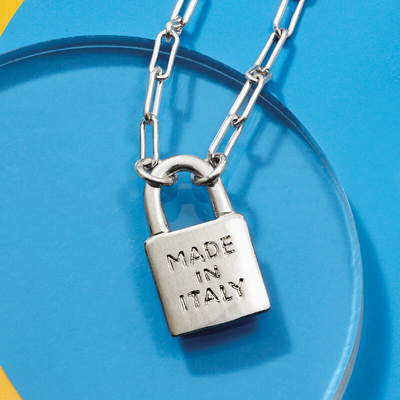Italian Sterling Silver &quot;Made in Italy&quot; Lock Paper Clip Link Necklace. 20&quot; image number 2