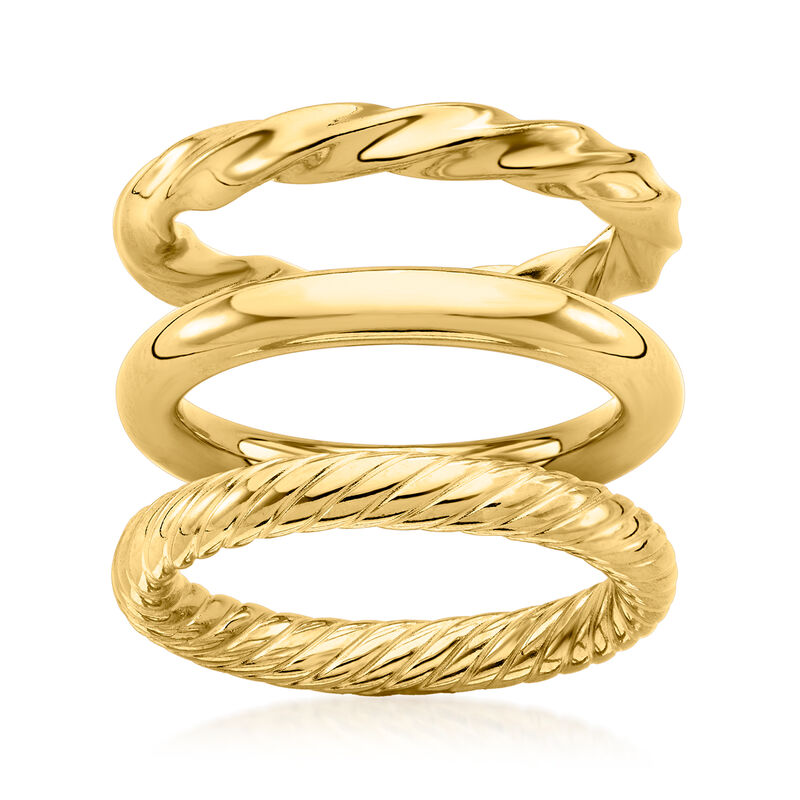 18kt Gold Over Sterling Jewelry Set: Three Polished Rings image number 0