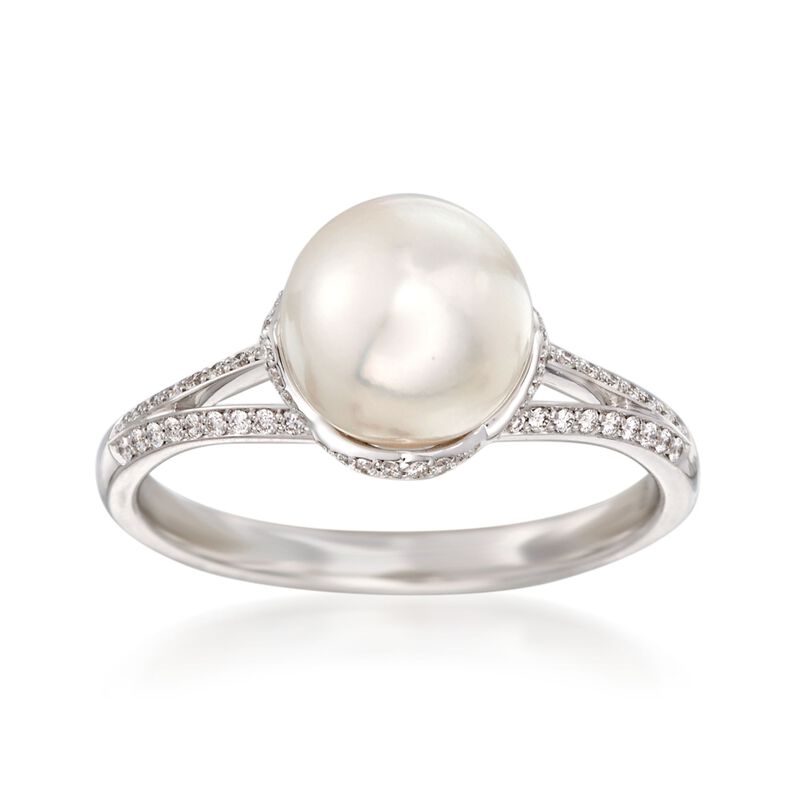 Mikimoto 8-8.5mm Akoya Pearl Ring with Diamonds in 18kt White Gold. Size 5 image number 0