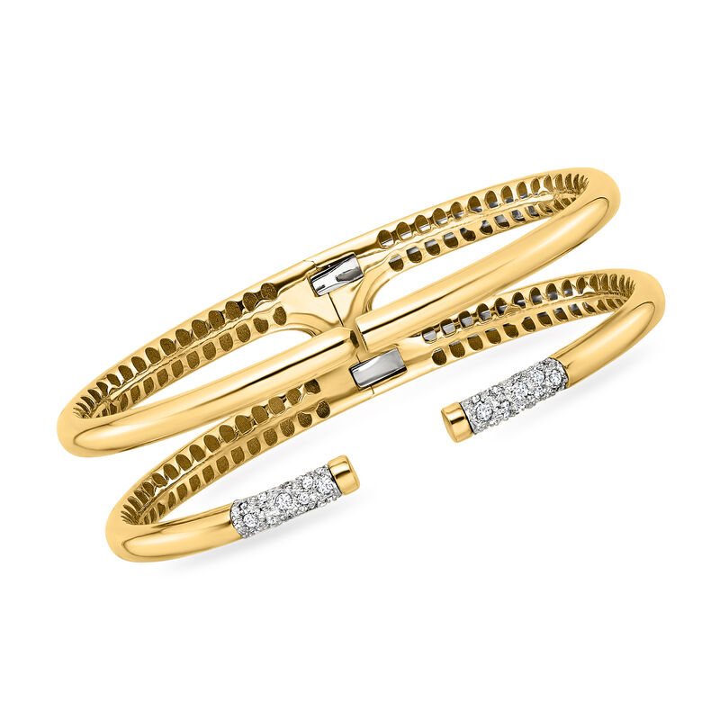 Italian .40 ct. t.w. Diamond Two-Row Open-Space Cuff Bracelet in 14kt Yellow Gold. 7&quot; image number 0