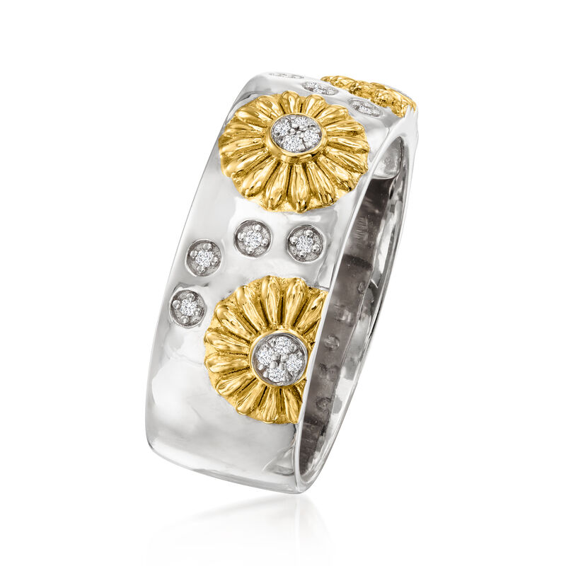 Diamond Sunflower Ring in Two-Tone  Sterling Silver image number 2