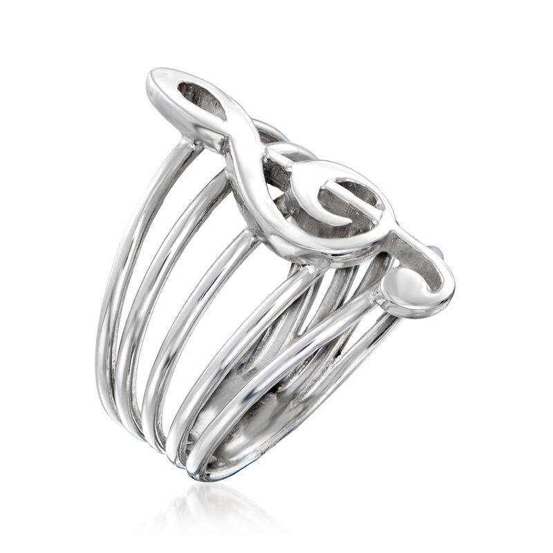 Italian Sterling Silver Treble Clef Ring image number 2