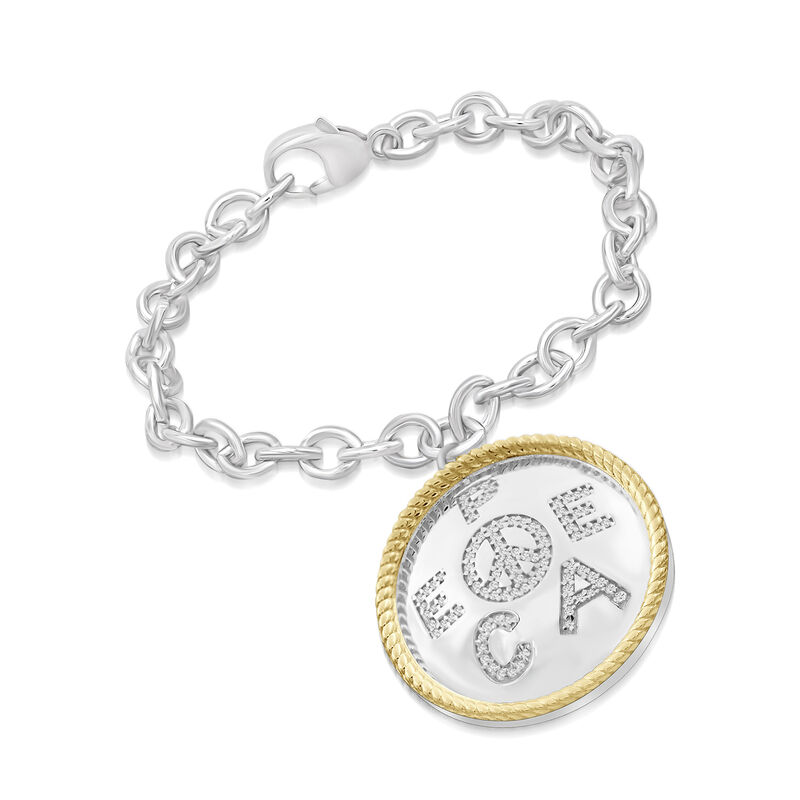 .25 ct. t.w. Diamond &quot;Peace&quot; Charm Bracelet in Two-Tone Sterling image number 0