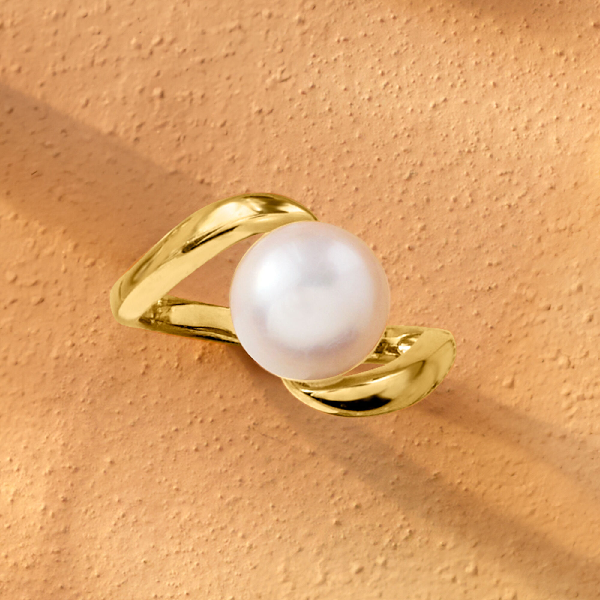 Italian 9-9.5mm Cultured Pearl Twisted Ring in 18kt Gold Over