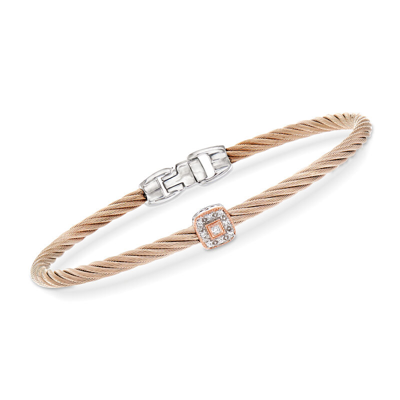 ALOR &quot;Shades of Alor&quot; Blush Carnation Cable Station Bracelet with Diamond Accents in Stainless Steel and 18kt White and Rose Gold image number 0