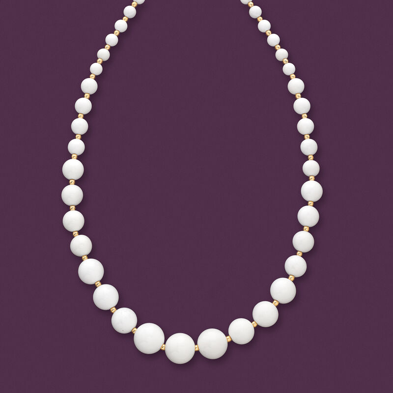 6-14mm White Agate Graduated Necklace in 14kt Yellow Gold image number 5