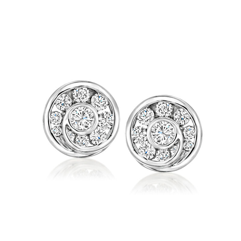 C. 1990 Vintage .83 ct. t.w. Diamond Swirl Earrings in 18kt White Gold image number 0