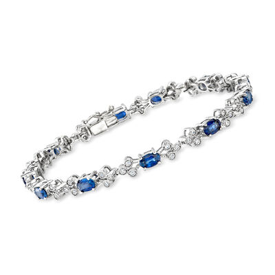 C. 1990 Vintage 3.30 ct. t.w. Sapphire and 1.00 ct. t.w. Diamond Bracelet in 14kt White Gold
