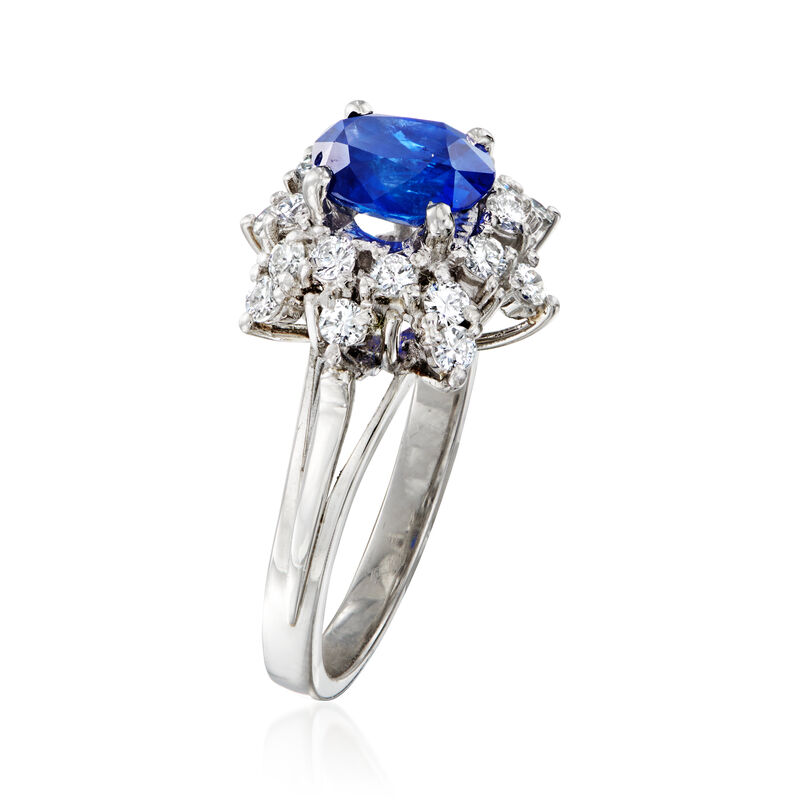 C. 1990 Vintage 1.31 Carat Sapphire and .46 ct. t.w. Diamond Ring in Platinum. Size 5 image number 2