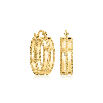Italian 14kt Yellow Gold Double-Striped Huggie Hoop Earrings