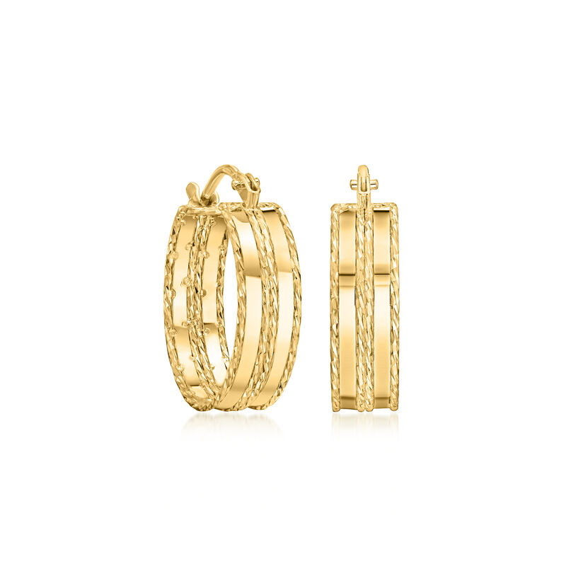 Italian 14kt Yellow Gold Double-Striped Huggie Hoop Earrings. 3/4" image number 0