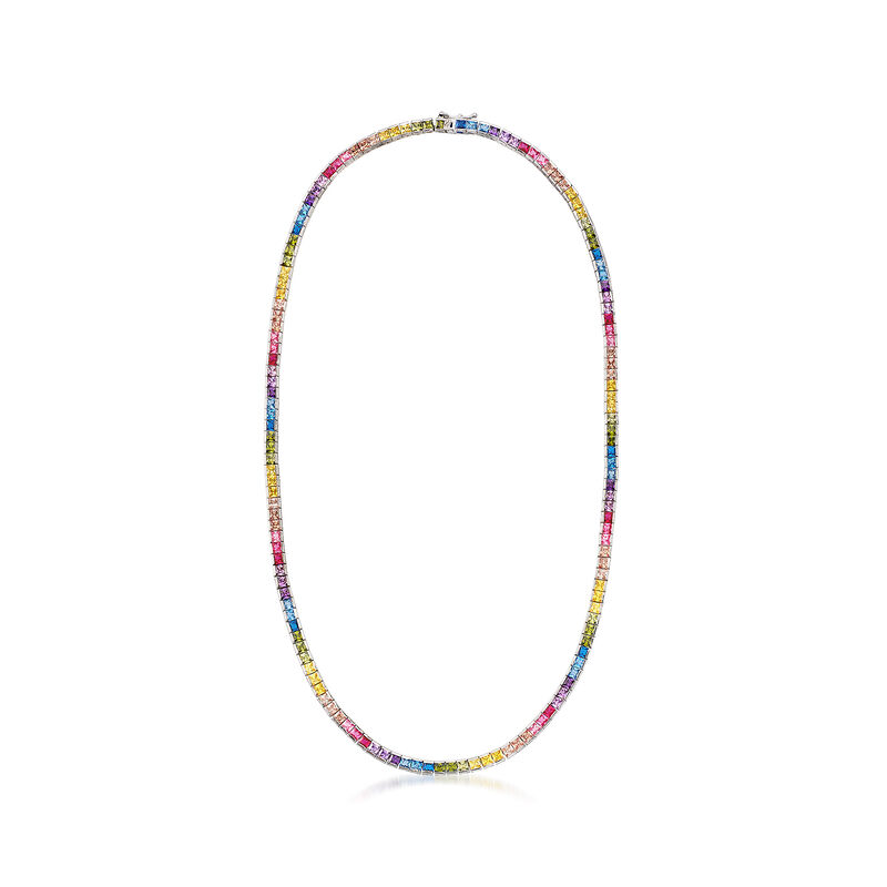 20.00 ct. t.w. Rainbow CZ Tennis Necklace in Sterling Silver image number 2