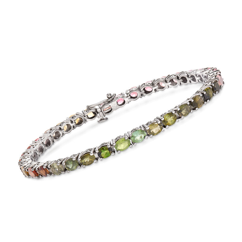 9.60 ct. t.w. Multicolored Tourmaline Tennis Bracelet in Sterling Silver image number 0