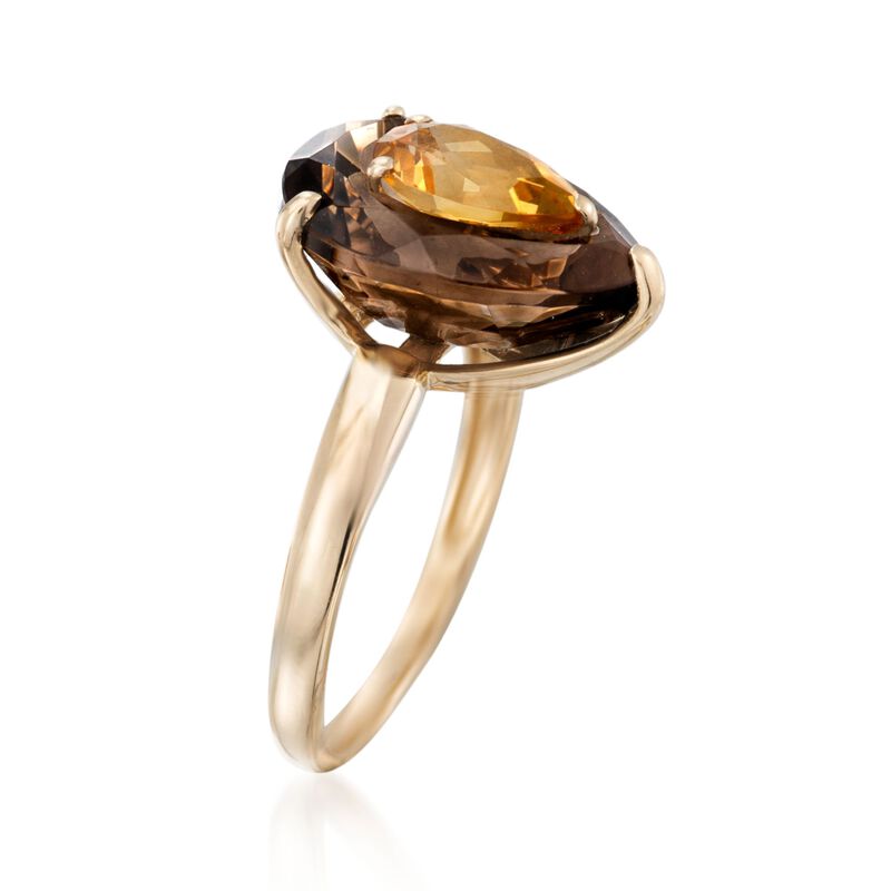 4.00 Carat Smoky Quartz and 1.00 Carat Citrine Ring in 14kt Yellow Gold image number 2