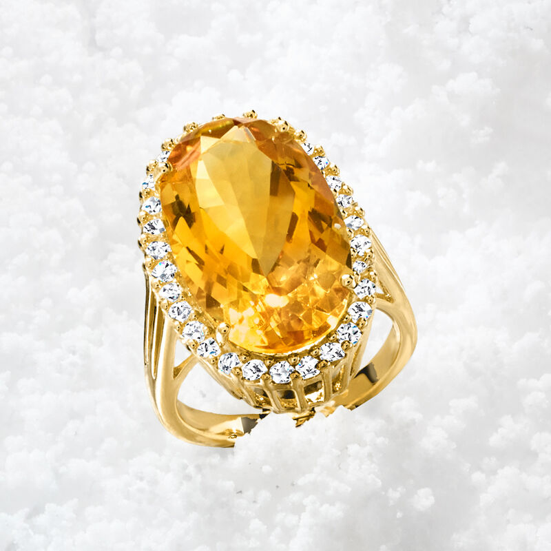 11.90 Carat Citrine and .95 ct. t.w. White Topaz Ring in 14kt Gold Over Sterling Silver. Size 5 image number 4