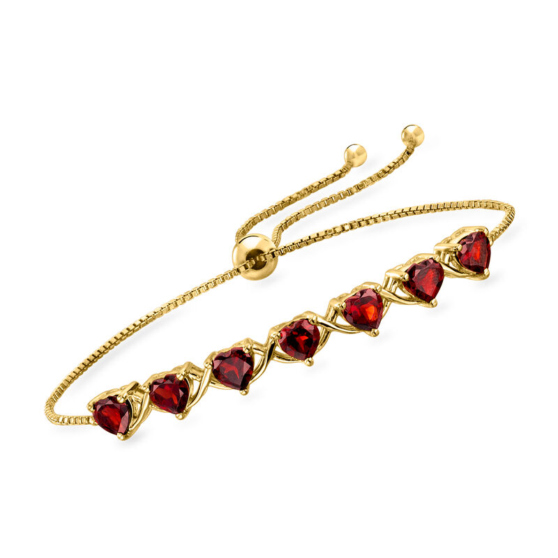 3.60 ct. t.w. Garnet Heart Bolo Bracelet in 18kt Gold Over Sterling image number 0