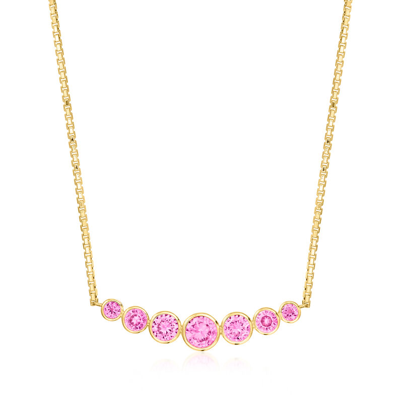 1.60 ct. t.w. Graduated Bezel-Set Lab-Grown Pink Sapphire Curved Bar Necklace in 18kt Gold Vermeil. 16&quot; image number 1
