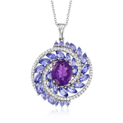 2.00 Carat Amethyst and 2.30 ct. t.w. Tanzanite Pendant Necklace with .50 ct. t.w. White Zircons in Sterling Silver