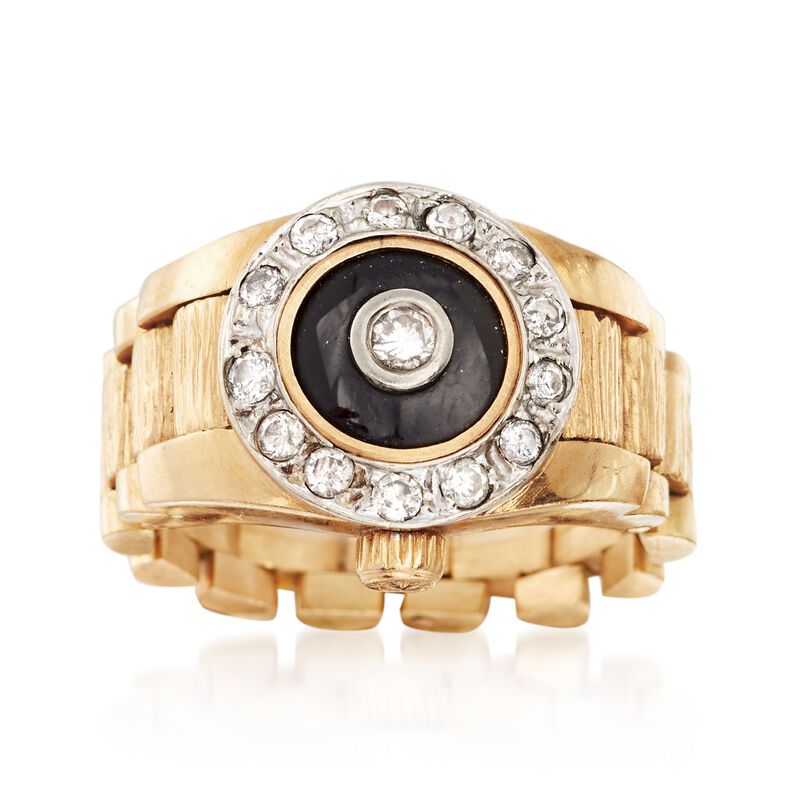 C. 1980 Vintage Black Onyx and .45 ct. t.w. Diamond Ring in 14kt Yellow Gold. Size 9 image number 0
