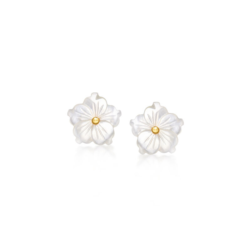 Mother-of-Pearl and .20 ct. t.w. White Topaz Flower Removable Drop Earrings with 18kt Gold Over Sterling image number 3