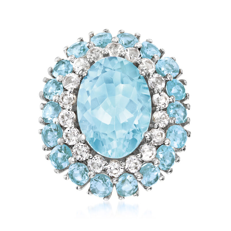 9.74 ct. t.w. Sky Blue Topaz Ring with 1.30 ct. t.w. White Topaz in Sterling Silver image number 0