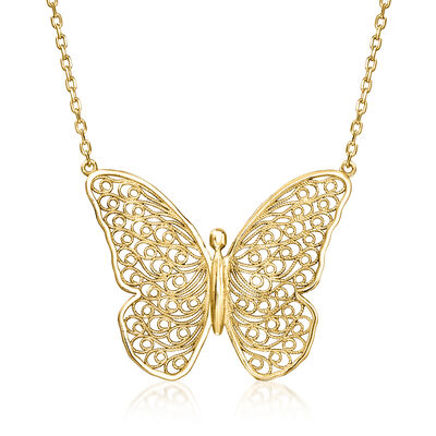 14kt Yellow Gold-Plated Jewelry Set: Butterfly Drop Earrings and Necklace