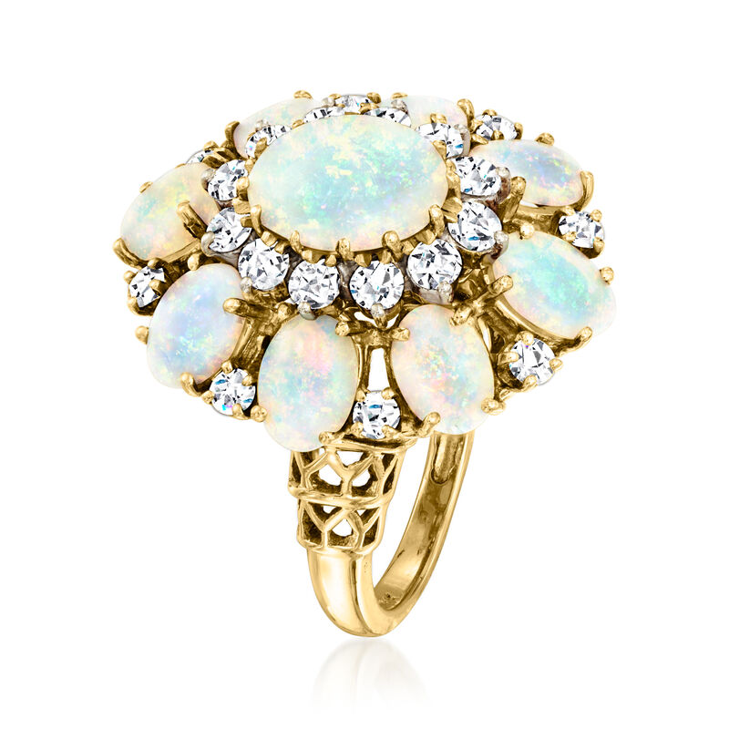 C. 1970 Vintage Opal and 1.00 ct. t.w. Diamond Cluster Ring in 18kt Yellow Gold. Size 6.5 image number 2