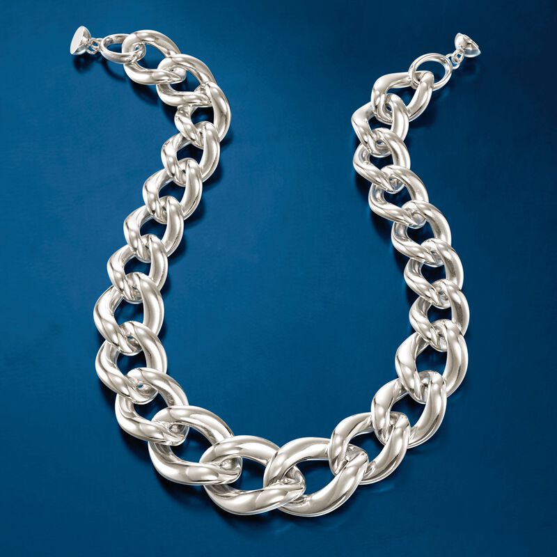 Andiamo Sterling Silver Graduated Curb-Link Necklace image number 2