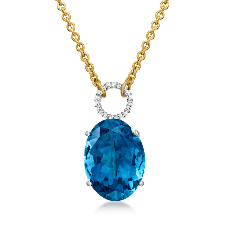 20.00 Carat London Blue Topaz and .15 ct. t.w. Diamond Pendant Necklace in 14kt Two-Tone Gold. 17.5&quot; image number 1