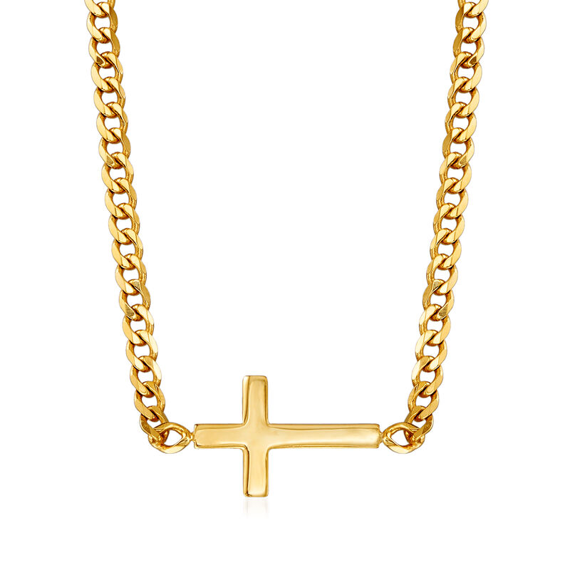 14kt Yellow Gold Sideways Cross Adjustable Necklace image number 0