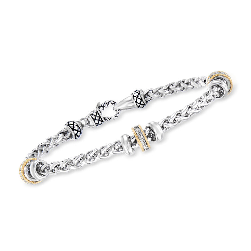 Andrea Candela &quot;Espiga&quot; .12 ct. t.w. Diamond Station Bracelet in Sterling Silver and 18kt Yellow Gold. 7.25&quot; image number 0