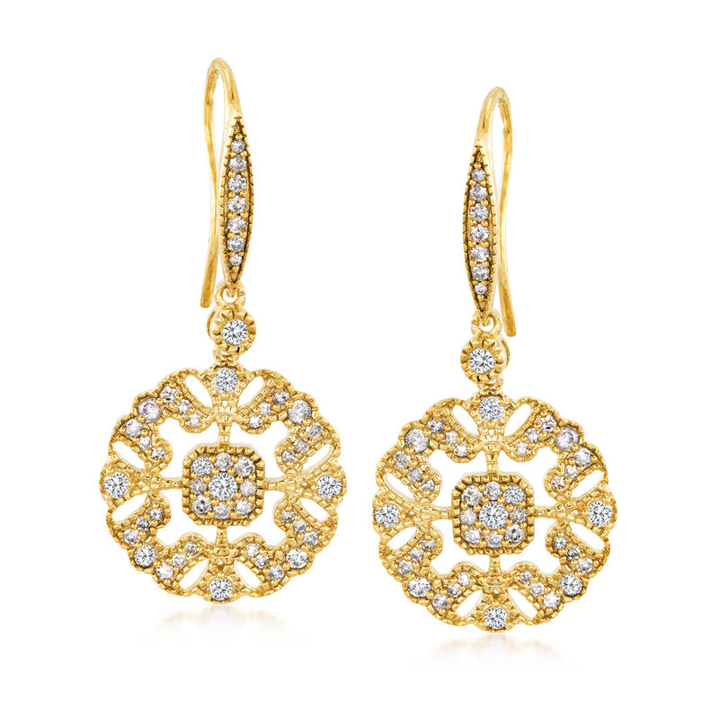 .75 ct. t.w. Diamond Openwork Drop Earrings in 18kt Gold Over Sterling image number 0