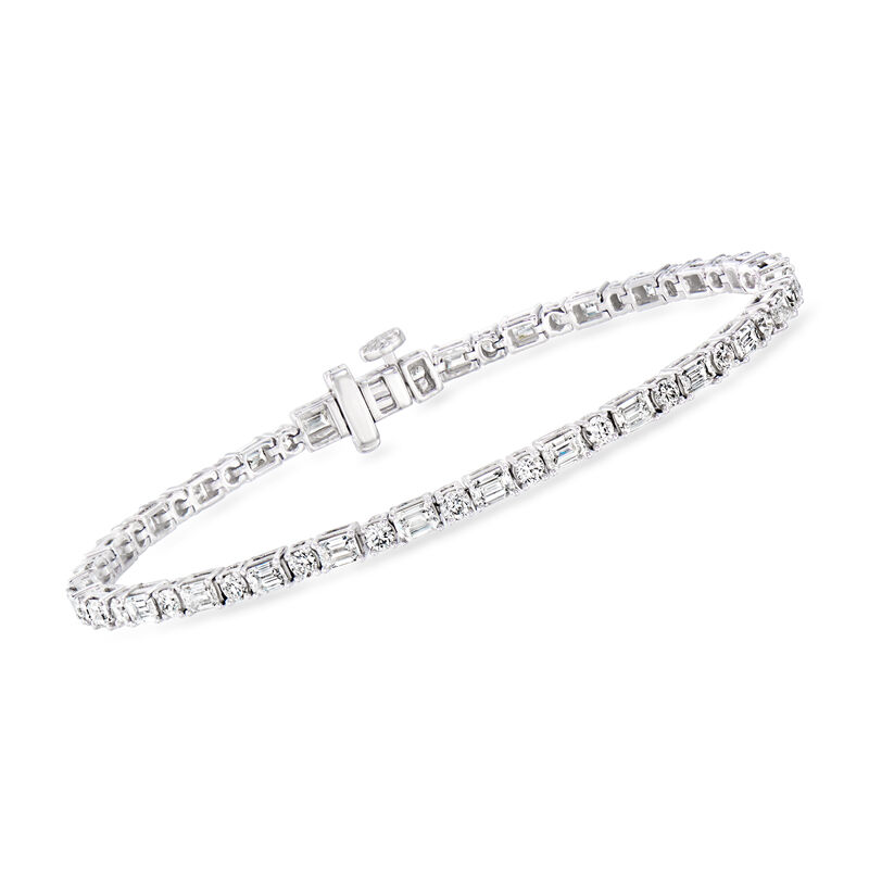 5.00 ct. t.w. Round and Emerald-Cut Lab-Grown Diamond Tennis Bracelet in 14kt White Gold. 7&quot; image number 0