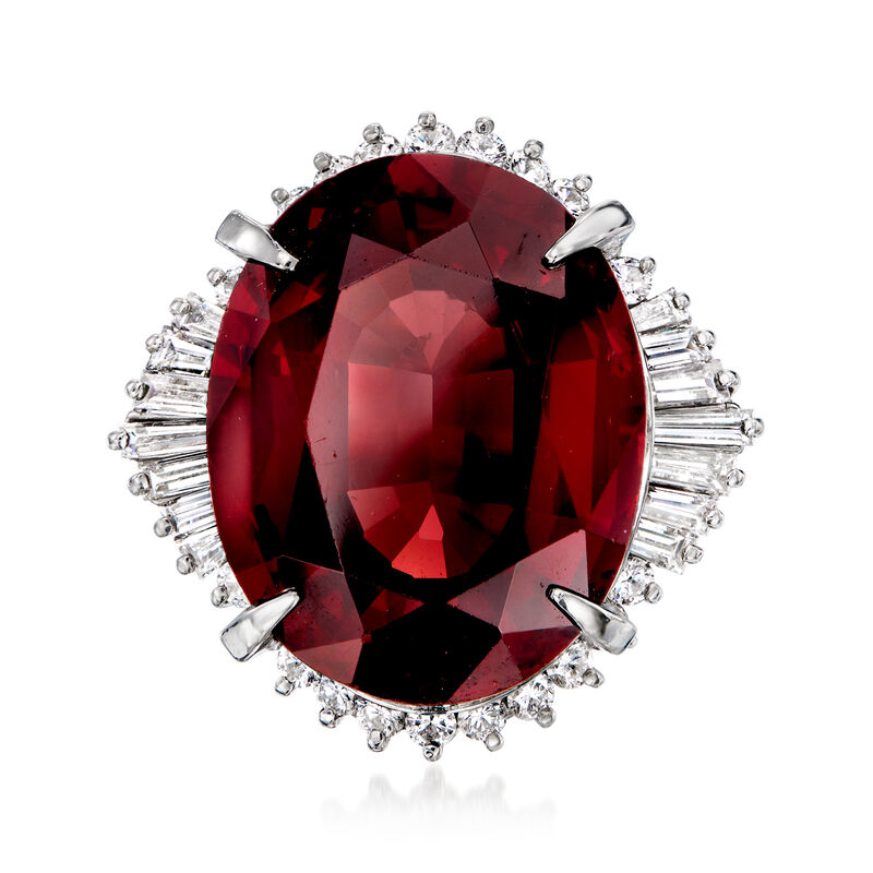 C. 2020 Vintage 18.26 Carat Garnet and .92 ct. t.w. Diamond Cocktail Ring in Platinum. Size 6 image number 0