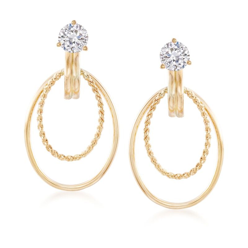 14kt Yellow Gold Double Oval Drop Earring Jackets image number 3