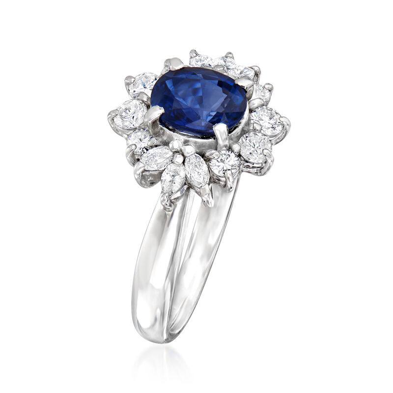 C. 1990 Vintage 1.41 Carat Sapphire and .66 ct. t.w. Diamond Ring in Platinum image number 2