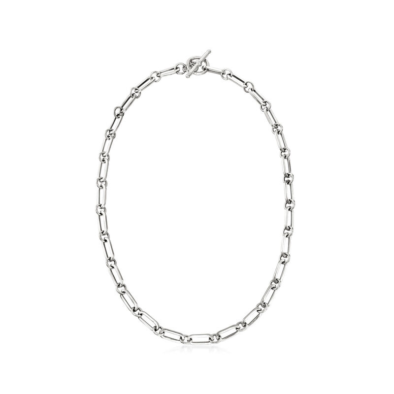 Italian Sterling Silver Paper Clip Link Toggle Necklace image number 2