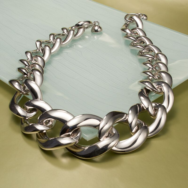 Andiamo Sterling Silver Graduated Curb-Link Necklace image number 5