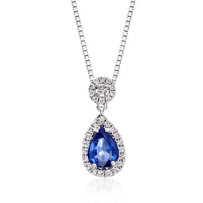 C. 1990 Vintage .99 Carat Sapphire Pendant Necklace with .23 ct. t.w. Diamonds in 18kt White Gold