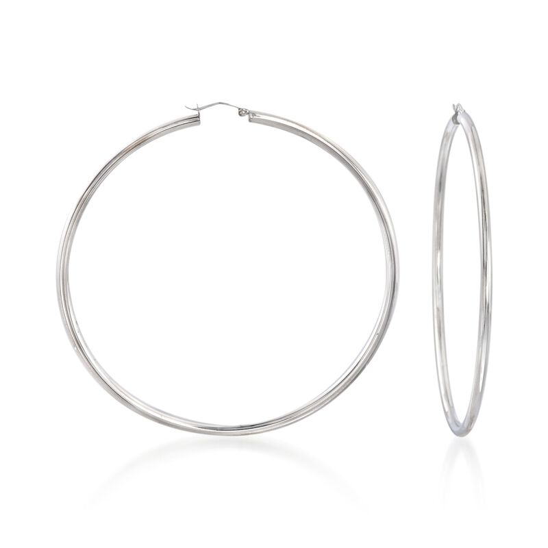 3mm Sterling Silver Hoop Earrings. 3 1/4&quot; image number 0