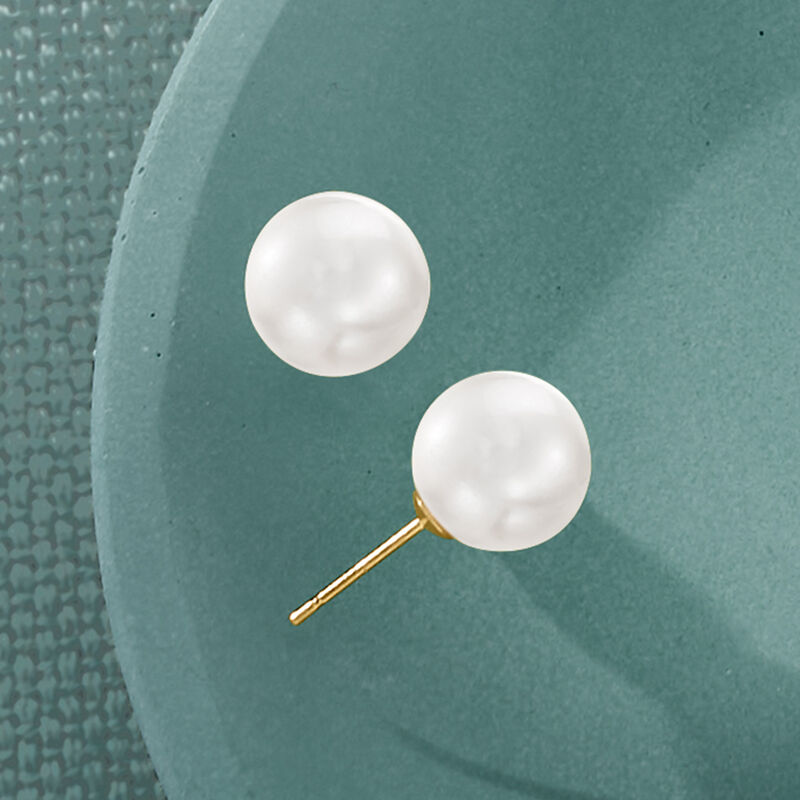 9-10mm Cultured Pearl Stud Earrings in 14kt Yellow Gold image number 2