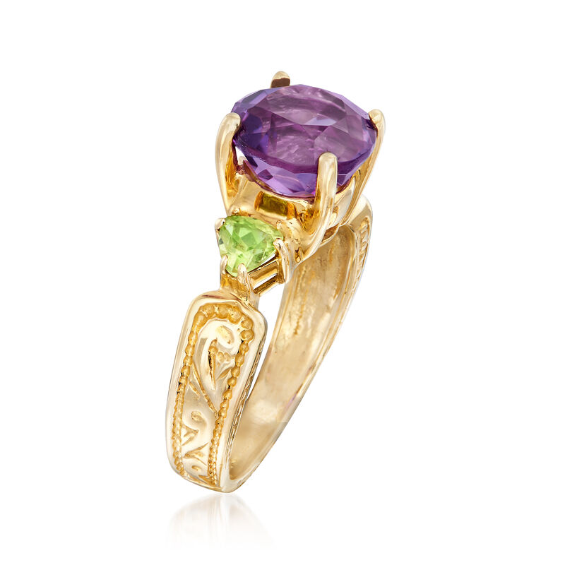 C. 1990 Vintage 1.00 Carat Amethyst and .50 ct. t.w. Peridot Ring in 10kt Yellow Gold image number 2