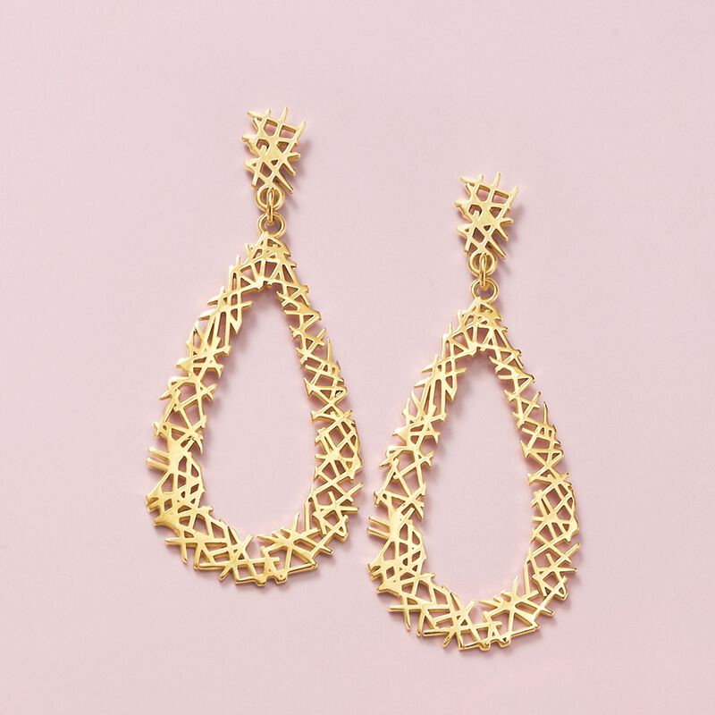 14kt Yellow Gold Openwork Crisscross Teardrop Earrings image number 3