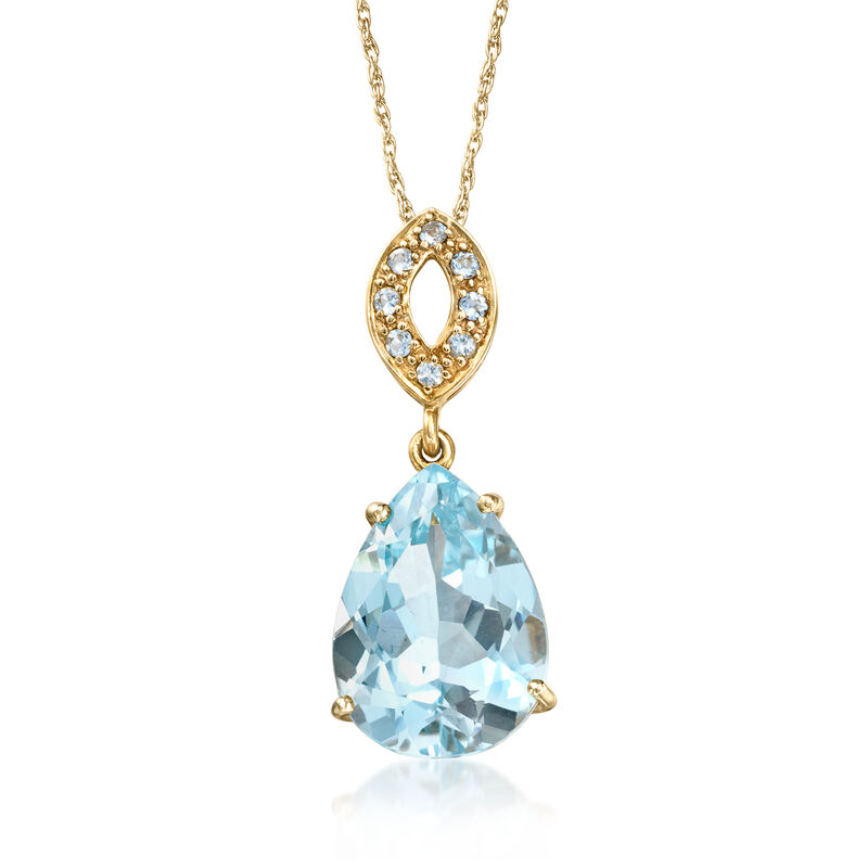 C. 1990 Vintage 11.70 ct. t.w. Swiss and Sky Blue Topaz Pendant Necklace in 14kt Yellow Gold. 18" image number 0