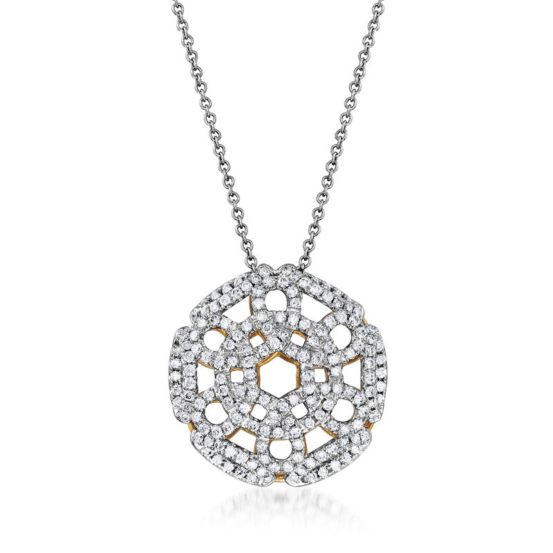 C. 1990 Vintage Piero Milano 1.65 ct. t.w. Diamond Flower Pendant Necklace in 18kt Two-Tone Gold. 16.75&quot; image number 0