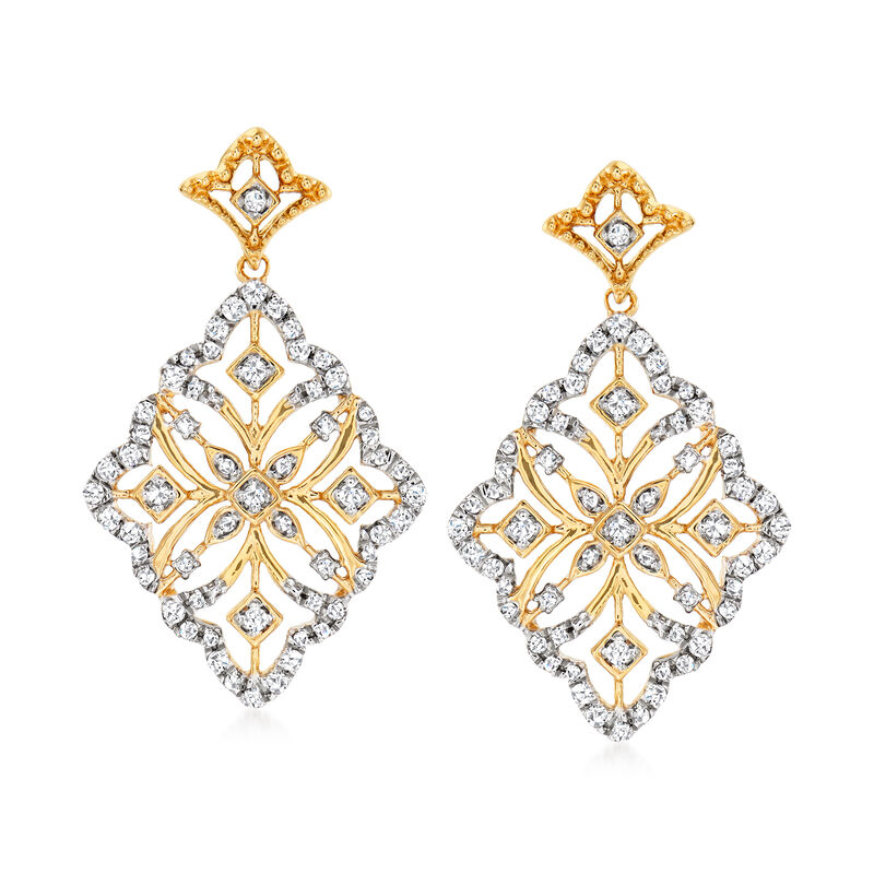 .50 ct. t.w. Diamond Floral Drop Earrings in 18kt Gold Over Sterling image number 0