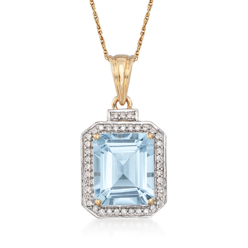 5.00 Carat Aquamarine and .20 ct. t.w. Diamond Pendant Necklace in 14kt Yellow Gold. 18&quot; image number 1