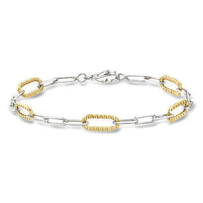 Sterling Silver and 18kt Gold Over Sterling Paper Clip Link Bracelet