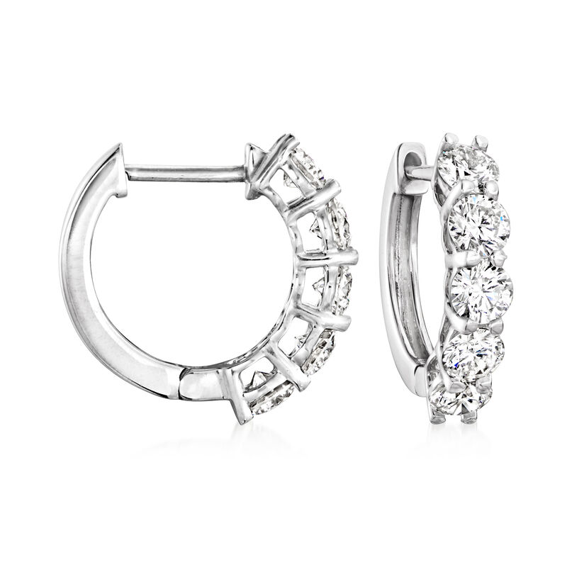 1.00 ct. t.w. Lab-Grown Diamond Five-Stone Hoop Earrings in 14kt White Gold. 1/2&quot; image number 0